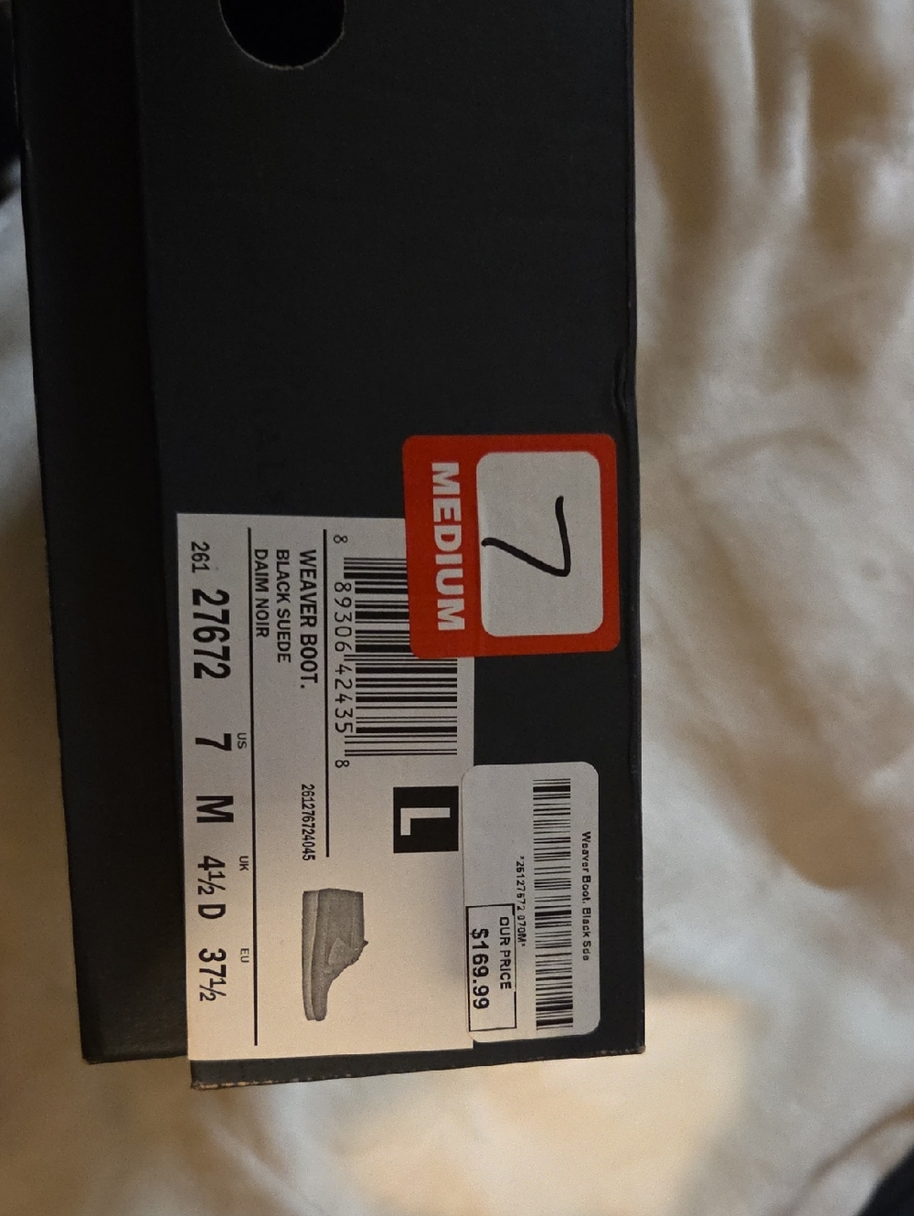 Wolverine Black Boot Box with Size and Label Stickers